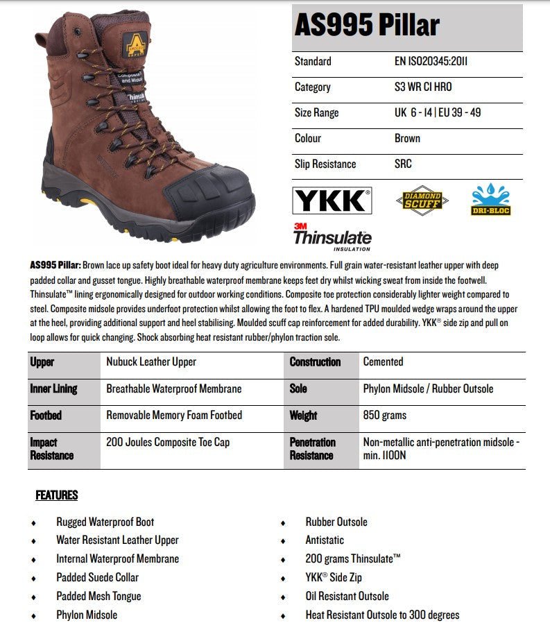 Amblers AS995 Pillar Mens Composite Waterproof Safety Boots - Shoe Store Direct