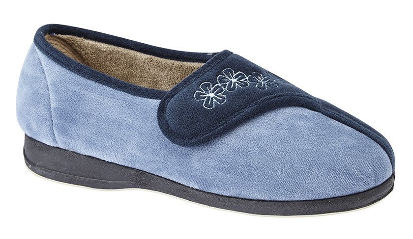 Sleepers LS352C Womens Touch Fastening Embroidered Slipper - Shoe Store Direct