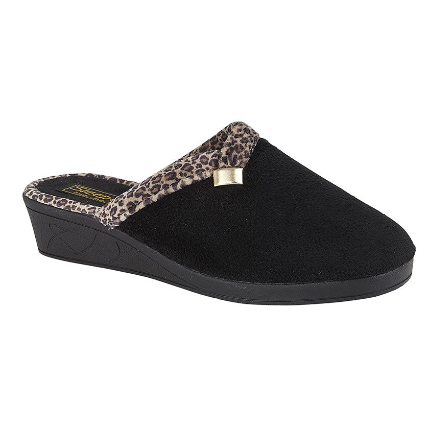 Sleepers LS709A Ladies Wedge Velour Mule Slipper - Shoe Store Direct