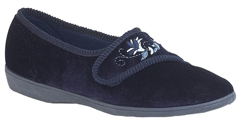 Sleepers LS871C Womens Touch Fastening Embroidered Slipper - Shoe Store Direct
