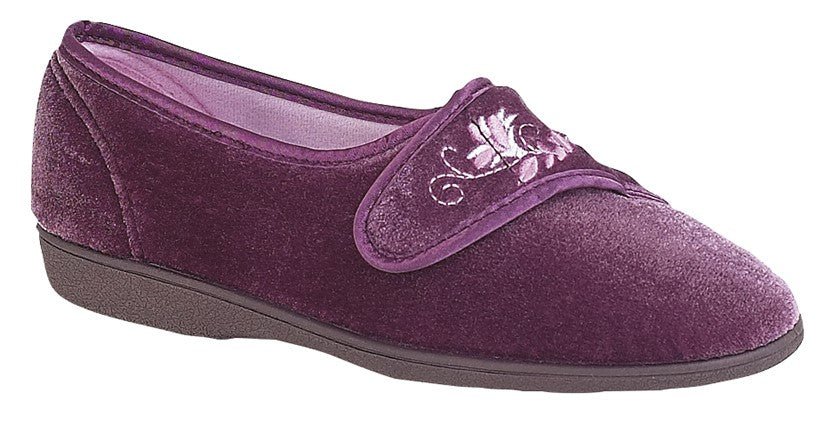 Sleepers LS871M Womens Touch Fastening Embroidered Slipper - Shoe Store Direct