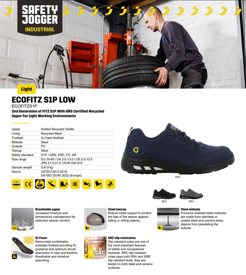 Safety Jogger ECOFITZ S1P Steel Toe & Midsole Safety Trainers