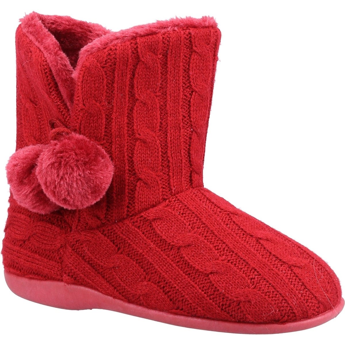 Fleet & Foster Apple Knitted Pom Poms Ladies Bootie Slippers - Shoe Store Direct