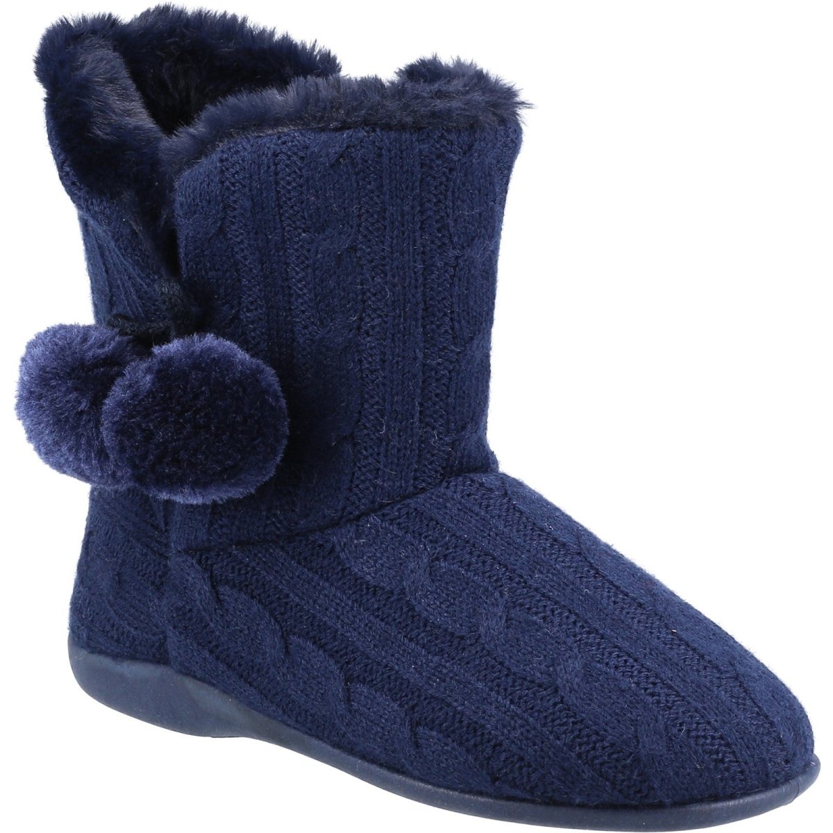 Fleet & Foster Apple Knitted Pom Poms Ladies Bootie Slippers - Shoe Store Direct