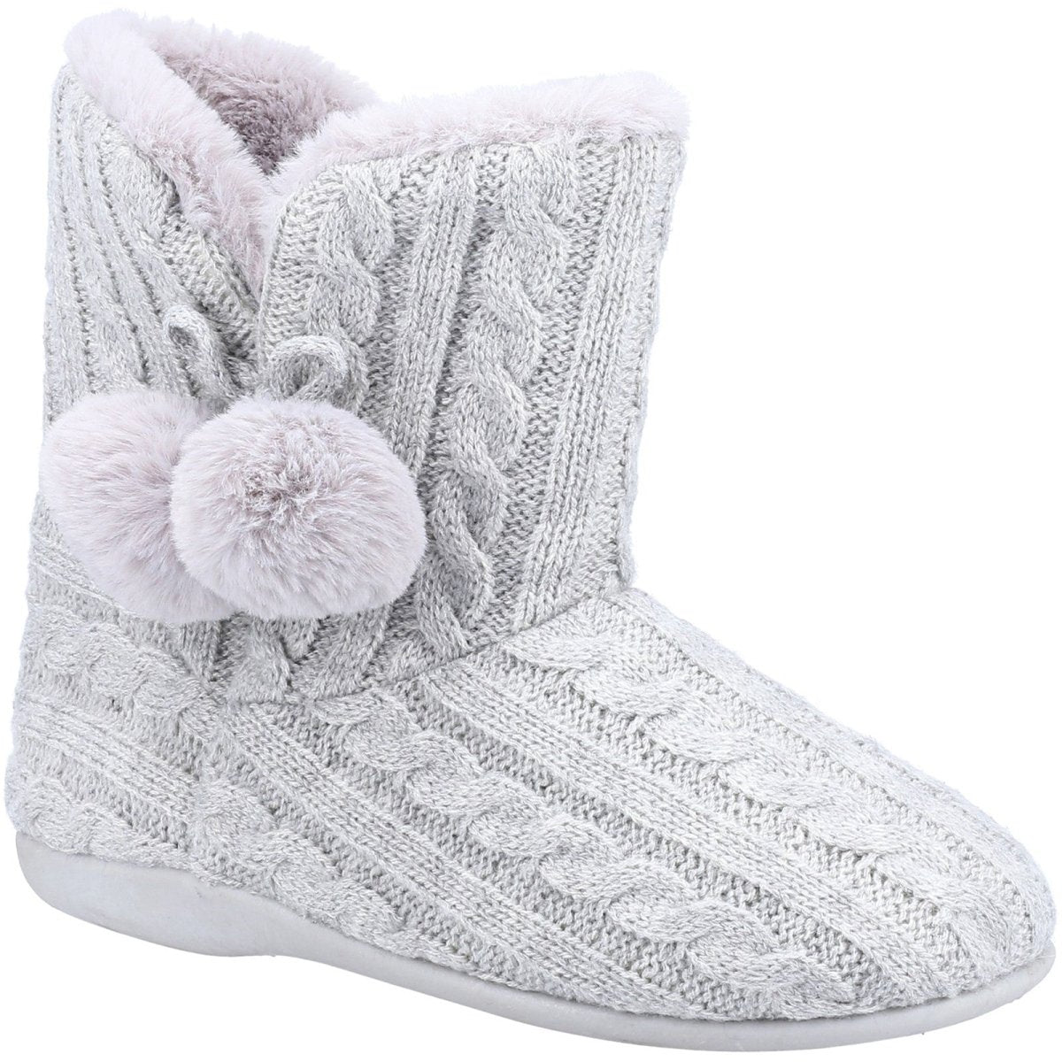 Fleet & Foster Apple Knitted Pom Poms Ladies Bootie Slippers - Shoe Store Direct