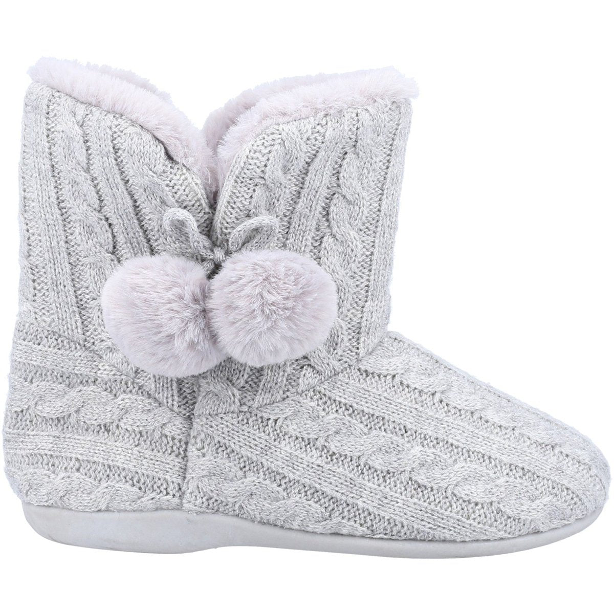 Fleet & Foster Apple Knitted Pom Poms Ladies Bootie Slippers - Shoe Store Direct