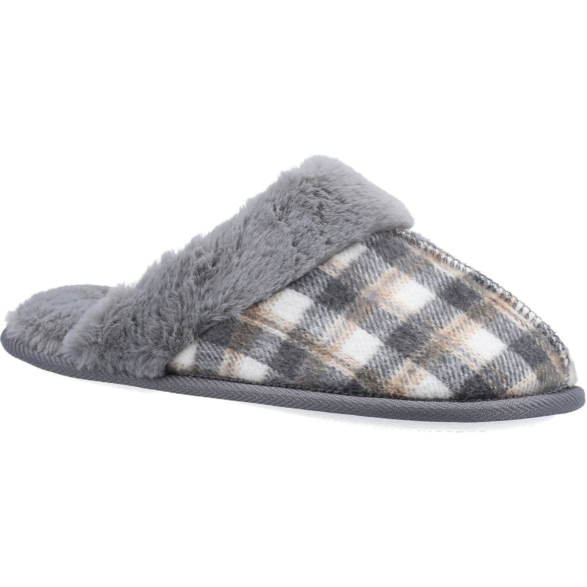 Fleet & Foster Neath Chequered Warm Ladies Mule Slippers - Shoe Store Direct