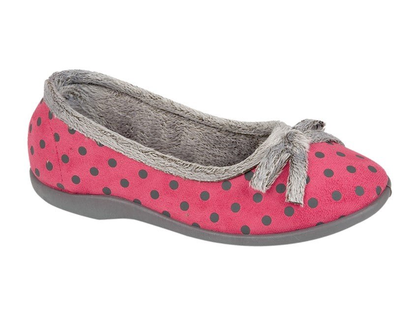 Sleepers LS325PK Womens Polka Dot Bow Slipper - Shoe Store Direct