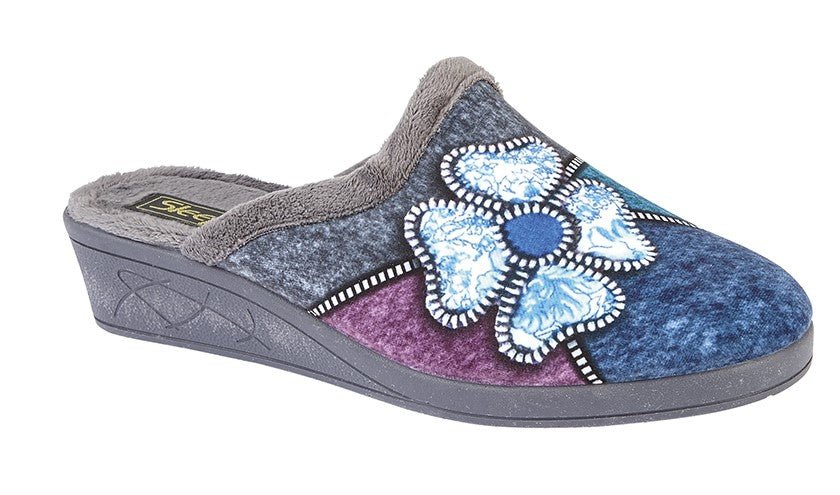 Sleepers LS360FM Ladies Flower Trim Mule Slipper - Shoe Store Direct