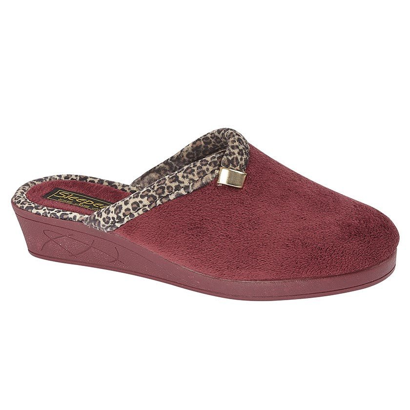 Sleepers LS709BD Ladies Wedge Velour Mule Slipper - Shoe Store Direct