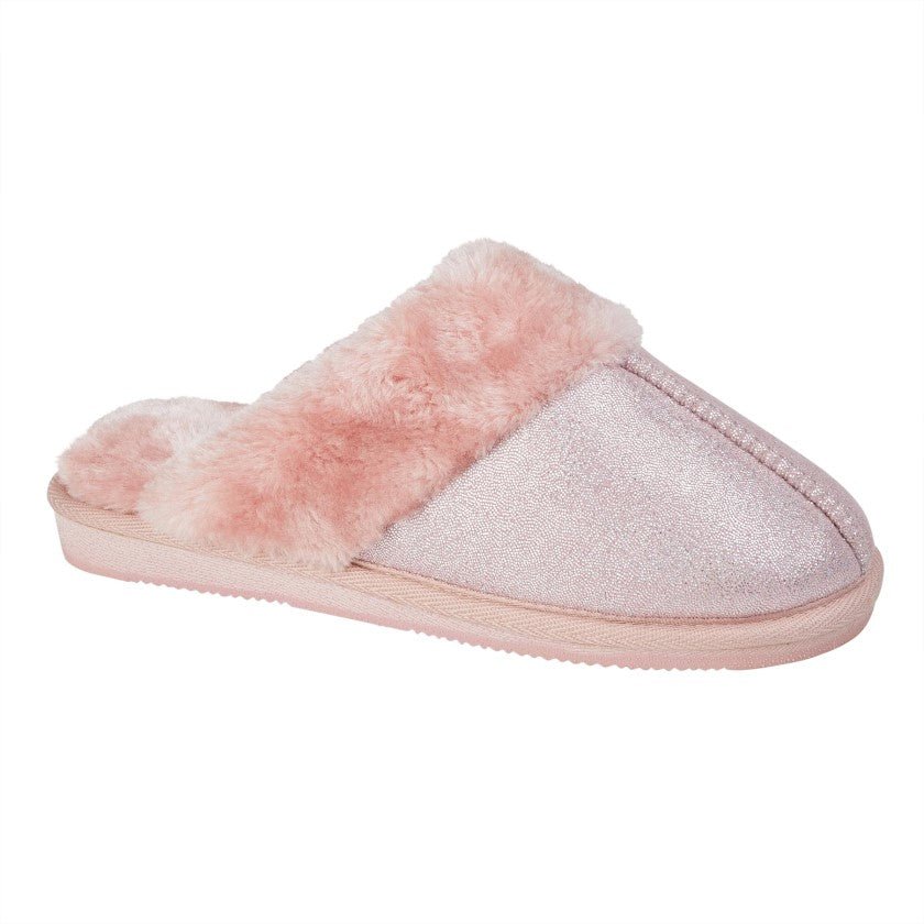 Sleepers LS859PK Ladies Cuff Mule Sparkle Slipper - Shoe Store Direct