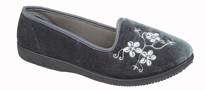 Zedzzz LS348F Womens Embroidered Tab Slipper - Shoe Store Direct