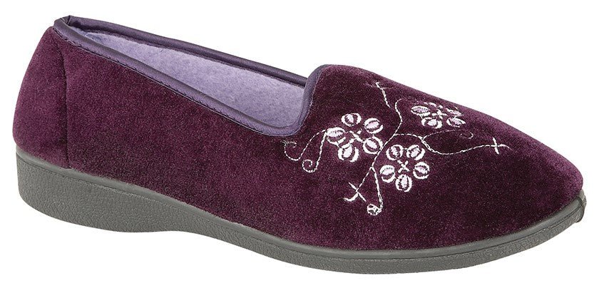 Zedzzz LS348P Womens Embroidered Tab Slipper - Shoe Store Direct
