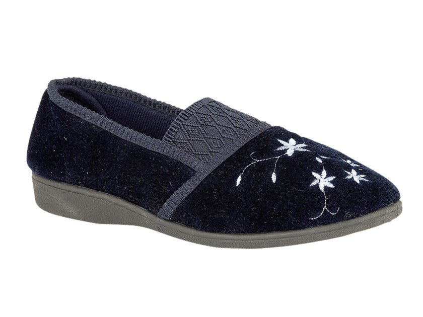 Zedzzz LS349NC Womens Embroidered Centre Gusset Slipper - Shoe Store Direct